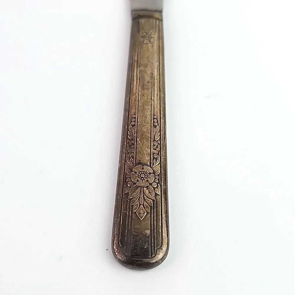 Vintage Silverplate Knife Set of 3 Elegant Floral Leaf Vertical Lines